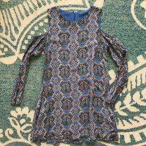 Cut Out Shoulders Long Sleeve Patterned Dress